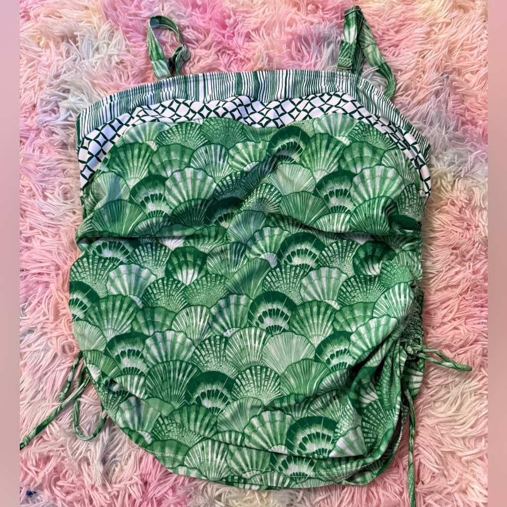 Green and White Striped swim Top
